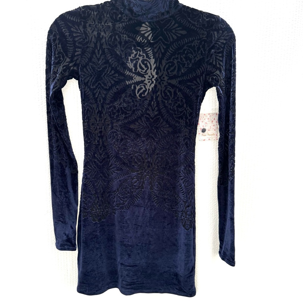 Free People Navy Blue Velvet Mini Dress Size XS
